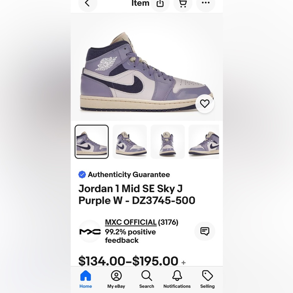 Jordan 1 Mid size 7.5 Purple SE Sky J Gently Used DZ745-500